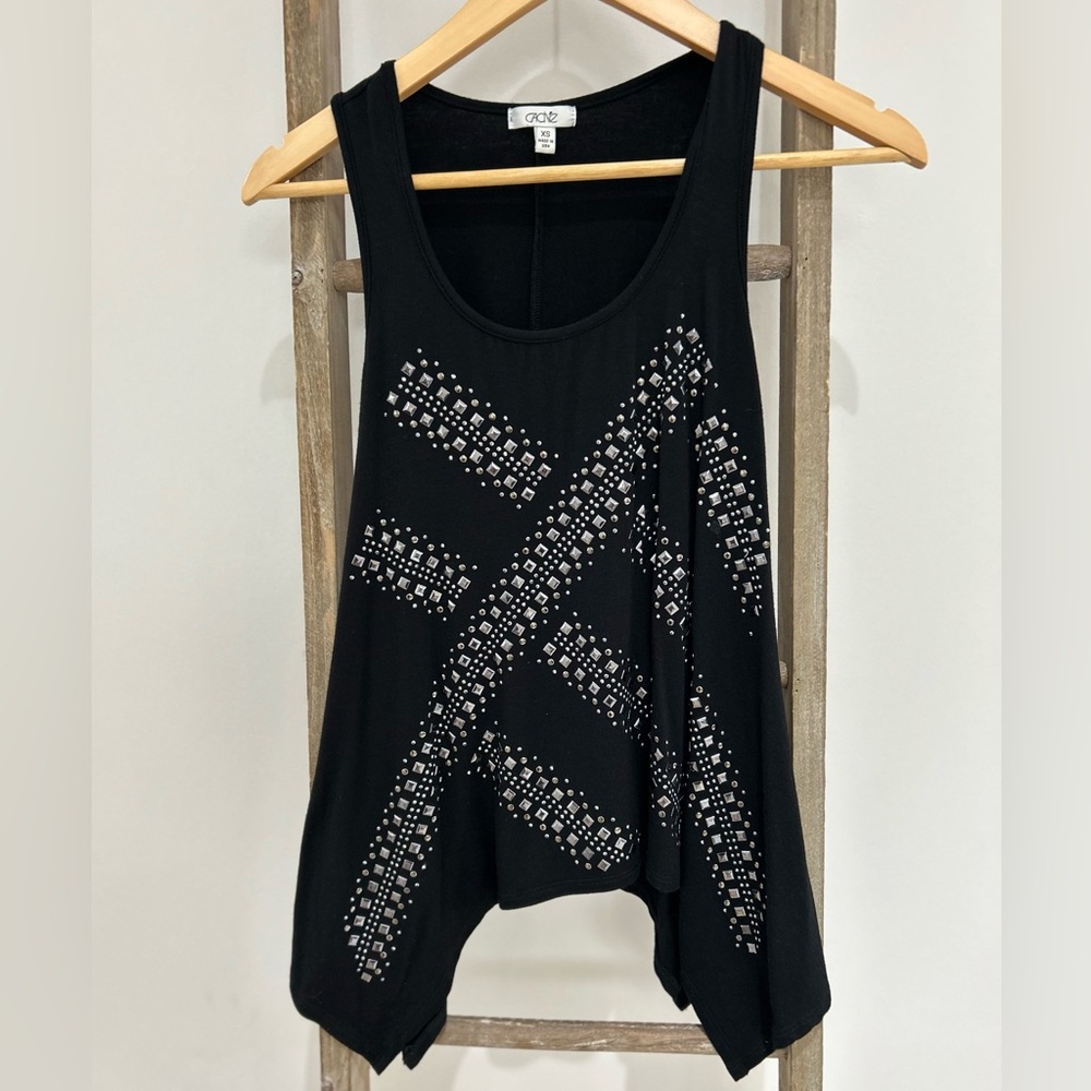 Cache Black Embellished Gunmetal Tank Top Vintage Women’s Size XS
